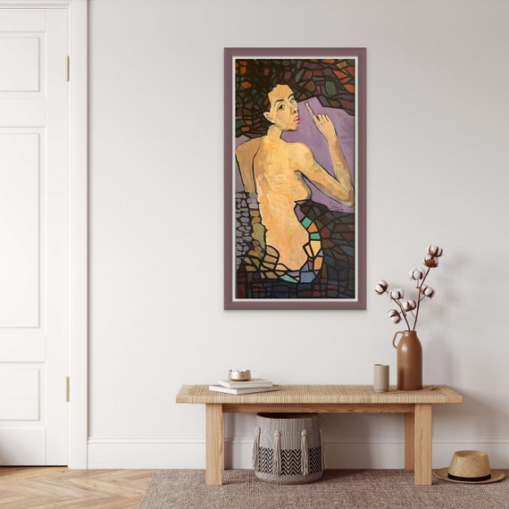 SECRET 20x39" oil on canvas, nude art, wall decor, original painting by Nguyen Ly Phuong Ngoc