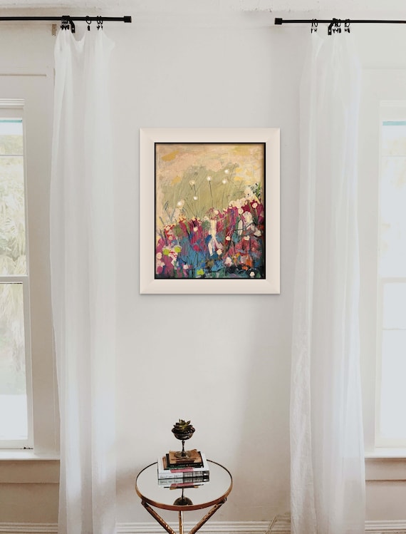 WILD SUMMER - 19x23" framed oil on canvas, textured layers, four seasons, floral wall decor, original painting by Nguyen Ly Phuong Ngoc