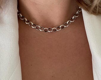Chunky Matte Silver Choker - rocker style edgy jewelry, simple statement layering necklace