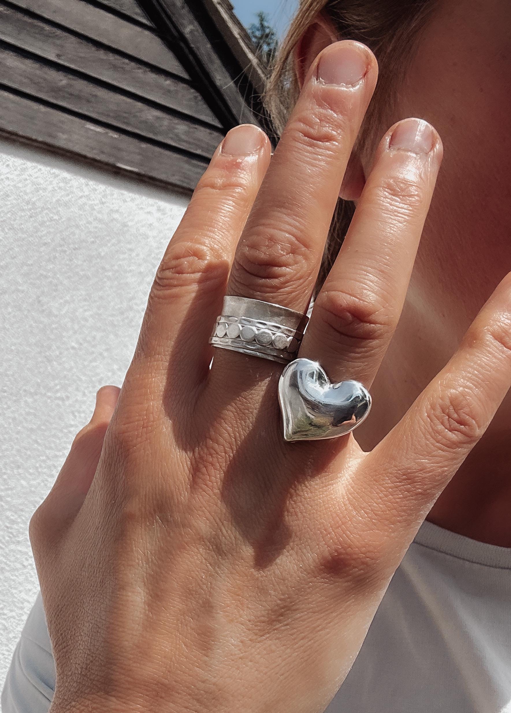 Sterling Silver Chunky Heart Ring - Large Heart Statement