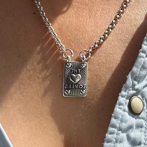 Collier de cartes de tarot The Lovers - plaqué argent, grosse chaîne, style vintage moderne,