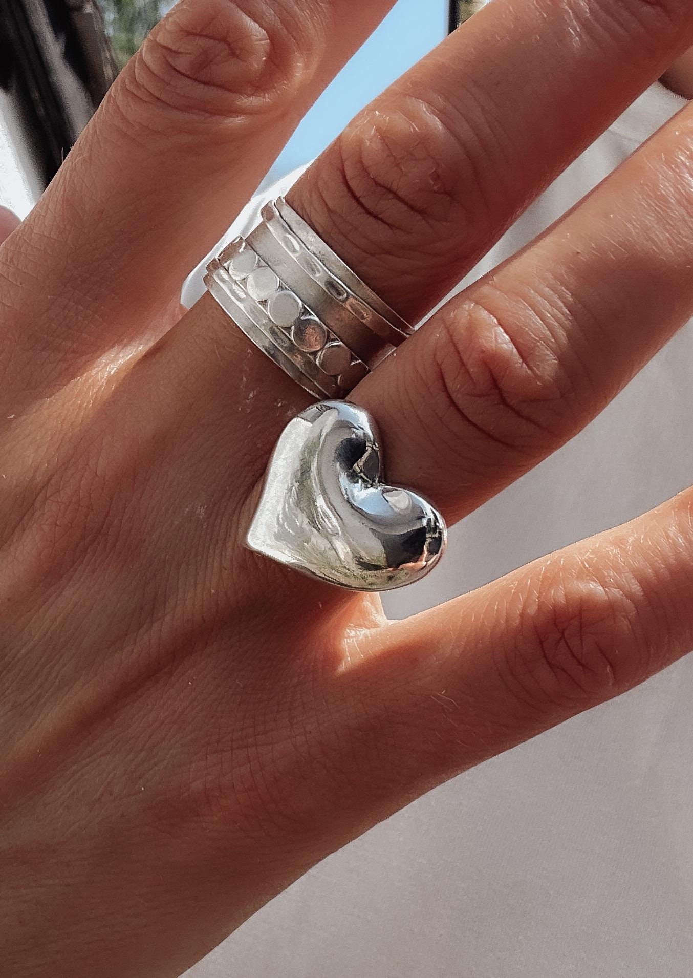 Sterling Silver Chunky Heart Ring - Large Heart Statement Ring