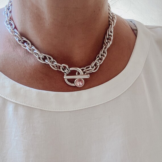 Chunky Silver Toggle Choker Thick Heavy 