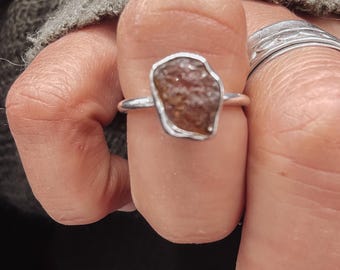Raw Smoky Quartz Ring - natural rough unpolished gemstone, simple rustic adjustable ring, UK size O - S; R5E