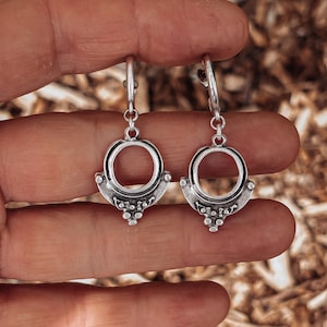 Small Tribal Hoops - bohemian antique silver dangle earrings,
