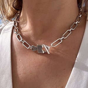 Paperclip Chain Padlock Clasp Choker - lock toggle necklace, simple chunky chain necklace D1