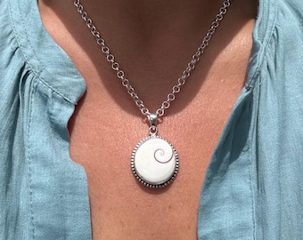 Shiva Eye Shell Pendant - sterling silver natural shell necklace, summer beach statement jewellery