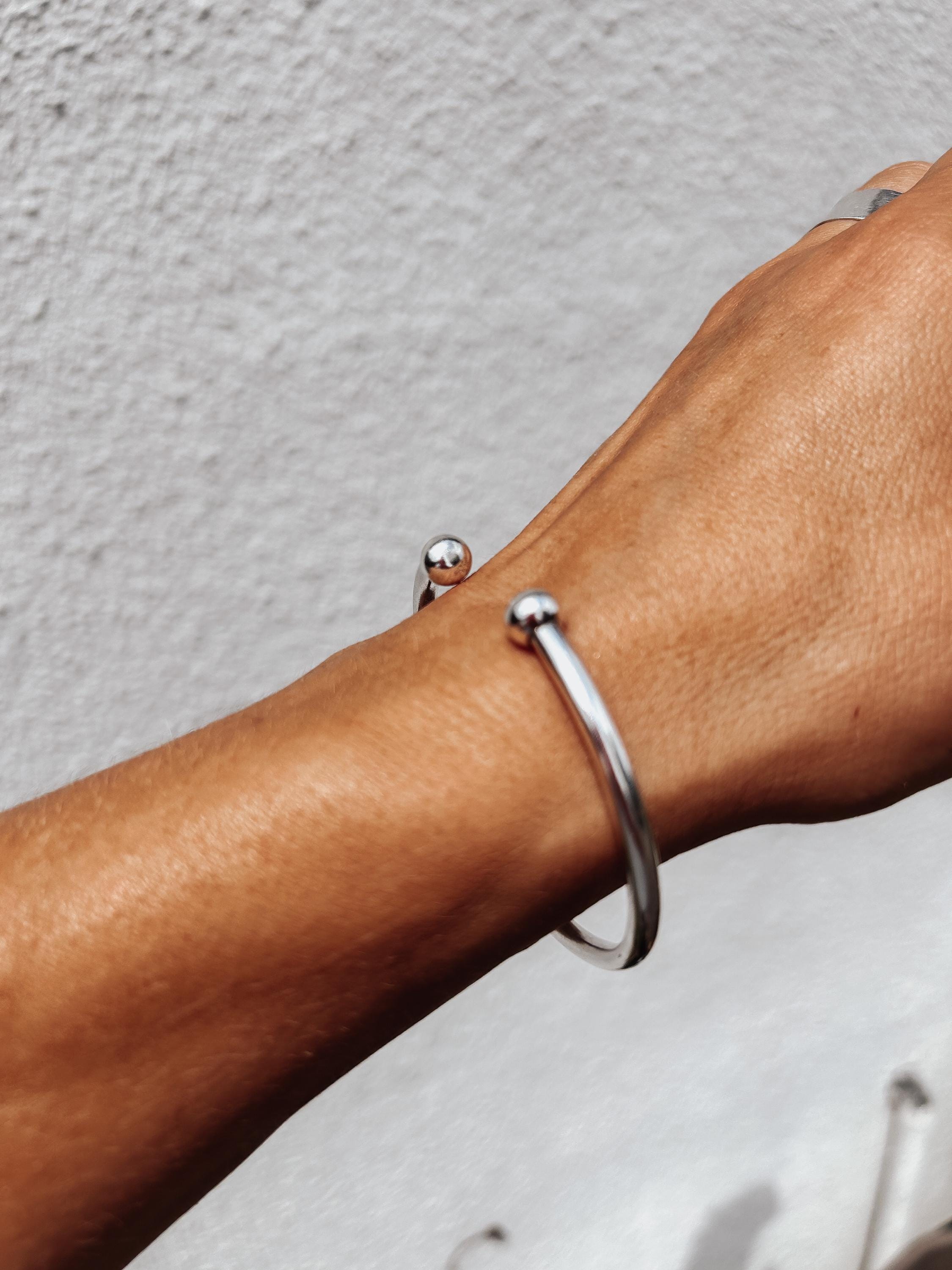 アクセサリー Italy 925 balls cuff bangle 925 Sterling Silver Torque Cuff Bangle Bracelet 3 Mm or 5 Mm