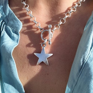 Star T Bar Chain Necklace – antique silver plated toggle choker