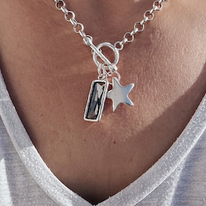 Star & Smoky Crystal Charm Necklace: Silver Celestial Jewelry