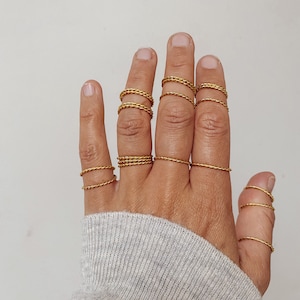 10 Pcs Raw Brass Stacking Rings - twisted brass dainty thin rings, stackable ring set, minimalist adjustable brass rings - 9B