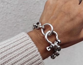 Heavyweight Shackle Bracelet: Chunky Antique Silver Chain Statement