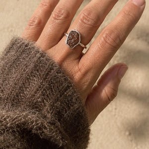 Raw Smoky Quartz Adjustable Ring - minimalist gemstone ring, natural smoky quartz jewellery, UK size O - R