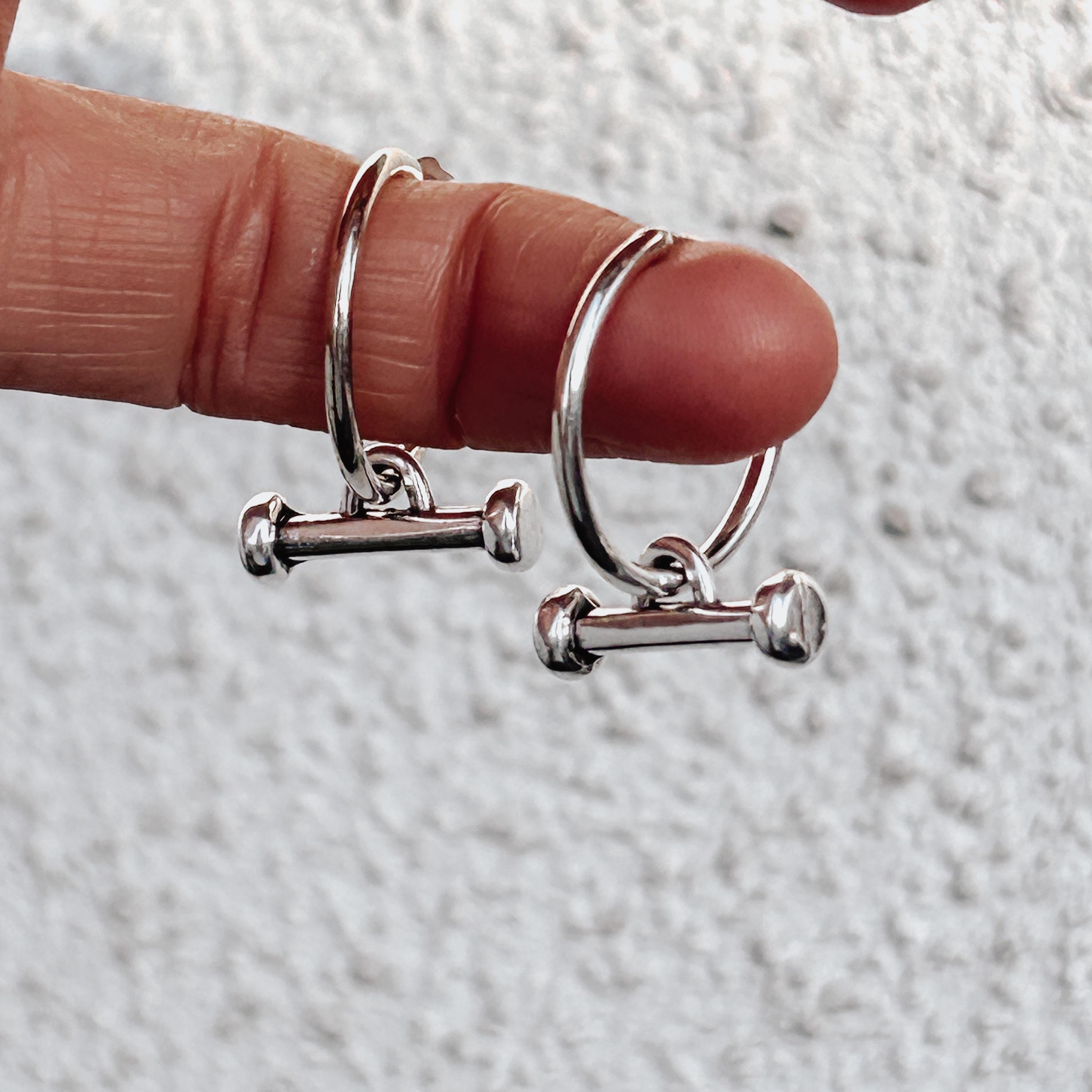 T Bar Hoop Earrings - Silver Plated Bolt Hoops, Minimalist