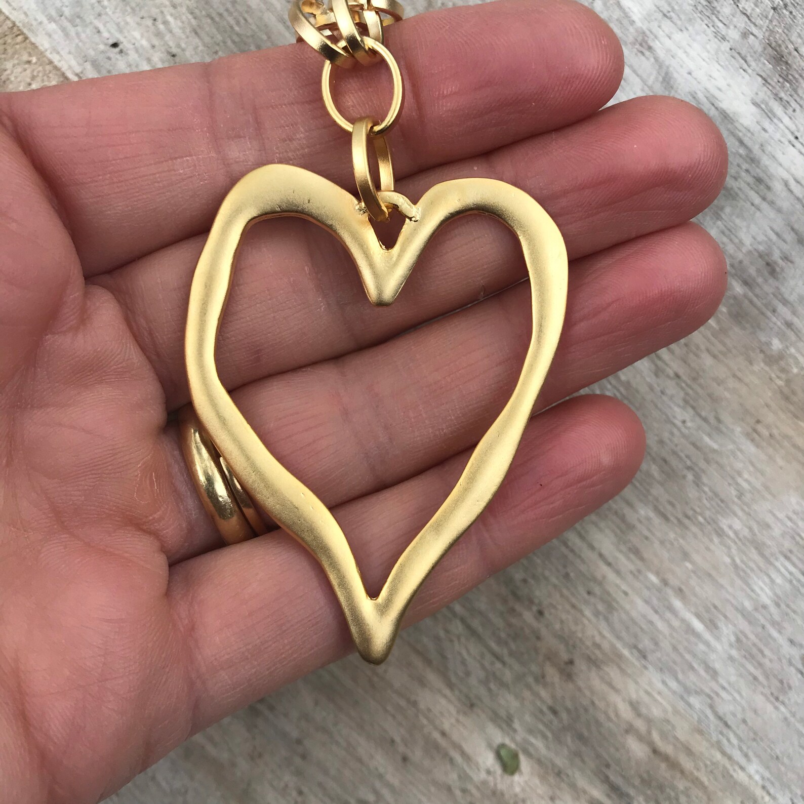 Oversized Heart Statement Necklace Matte Gold Chunky Chain Etsy