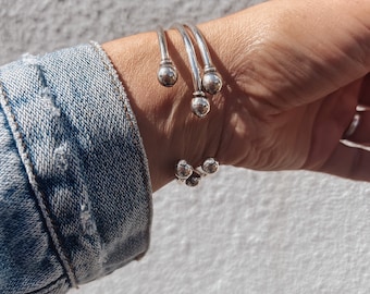 Ball End Silver Bangle - minimalist slim silver cuff, charm torque bangle, gift for her