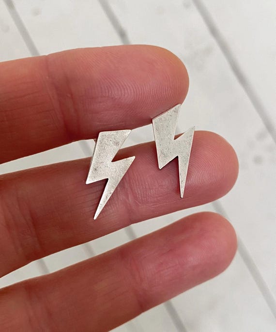 Silver Plated Lightning Bolt Stud Earrings: Glam Rock Style