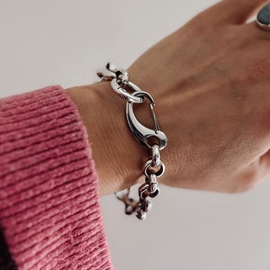 Chunky Belcher Link Chain Bracelet - Heavy Silver Tone Chain Bracelet ...