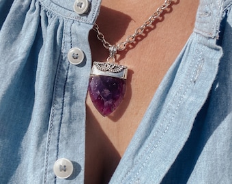 Amethyst Shard Necklace - large purple gemstone dagger pendant, crystal gemstone necklace, unique gift for woman