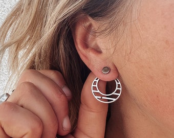 Boucles d'oreilles en argent Circle - boucles d'oreilles géométriques devant et derrière, bijoux minimalistes méprisants