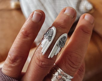 Sterling Silver Angel Wings Ring: Adjustable Feather Jewelry