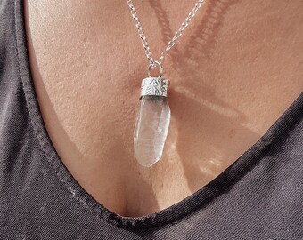 Raw Quartz Sterling Silver Point Necklace - Natural Quartz