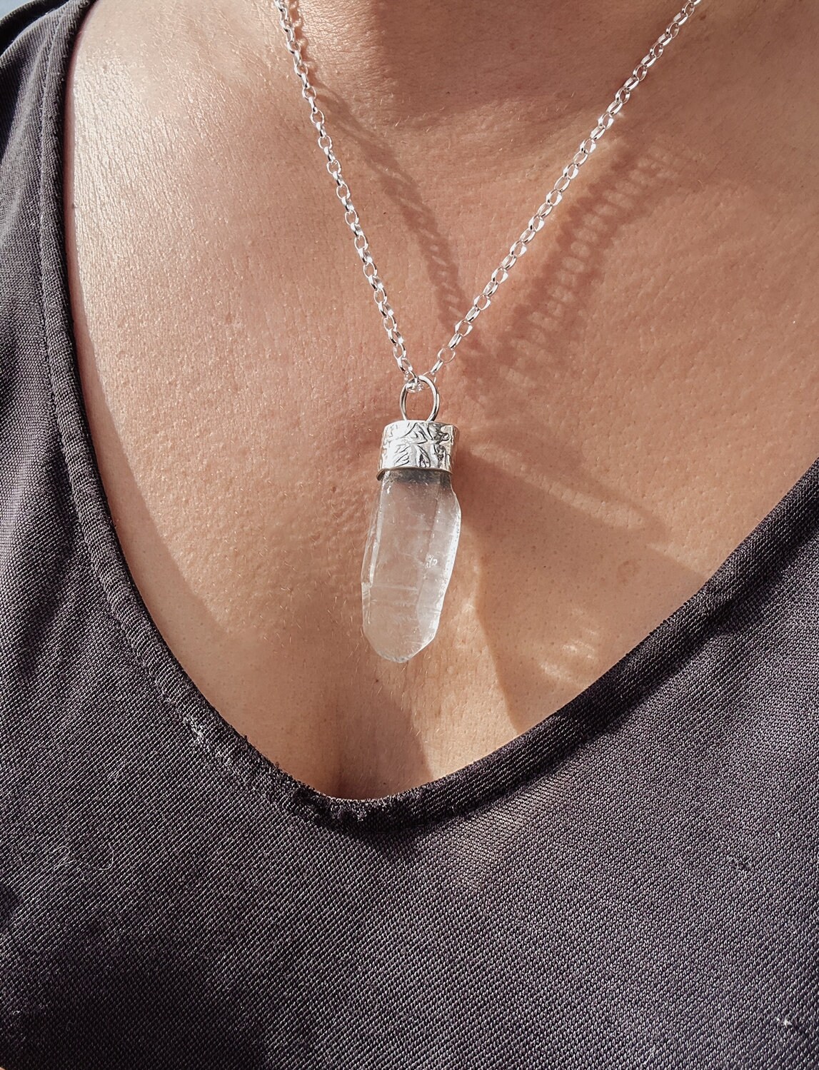 Raw Quartz Sterling Silver Point Necklace - Natural Quartz