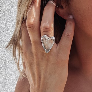 ★47bag ★ 925 Silver Natural Moonstone Raw Stone Heart Ring Moonstone Heart 925 Sterling Silver Ring Global Village