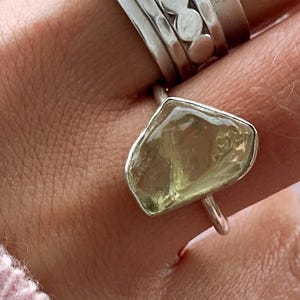 Raw Yellow Quartz Ring - rough lemon quartz crystal ring, solitaire gemstone adjustable band, UK size N - Q (2E)