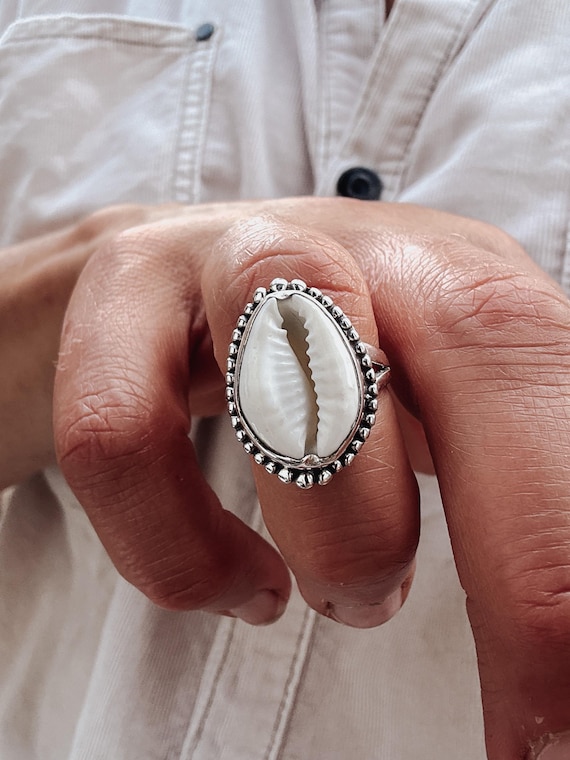 Bague tendance coquillage cauri bijoux bohèmes en argent