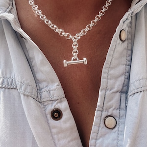 Silver T Bar Necklace - silver plated belcher chain, women&#39;s minimalist chain necklace, unused t bar necklace