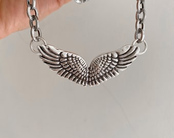 Bold Guardian Angel Necklace - angel wings statement pendant, protection hope guidance gift for her