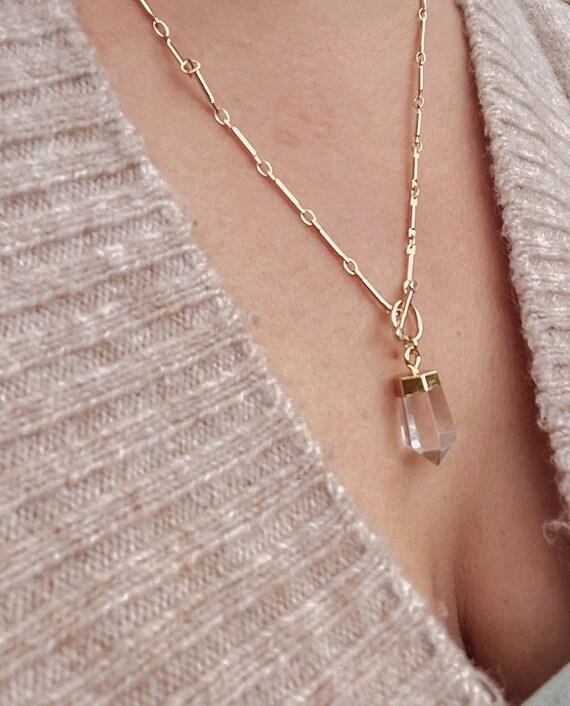 Dainty Clear Quartz Necklace Gold 