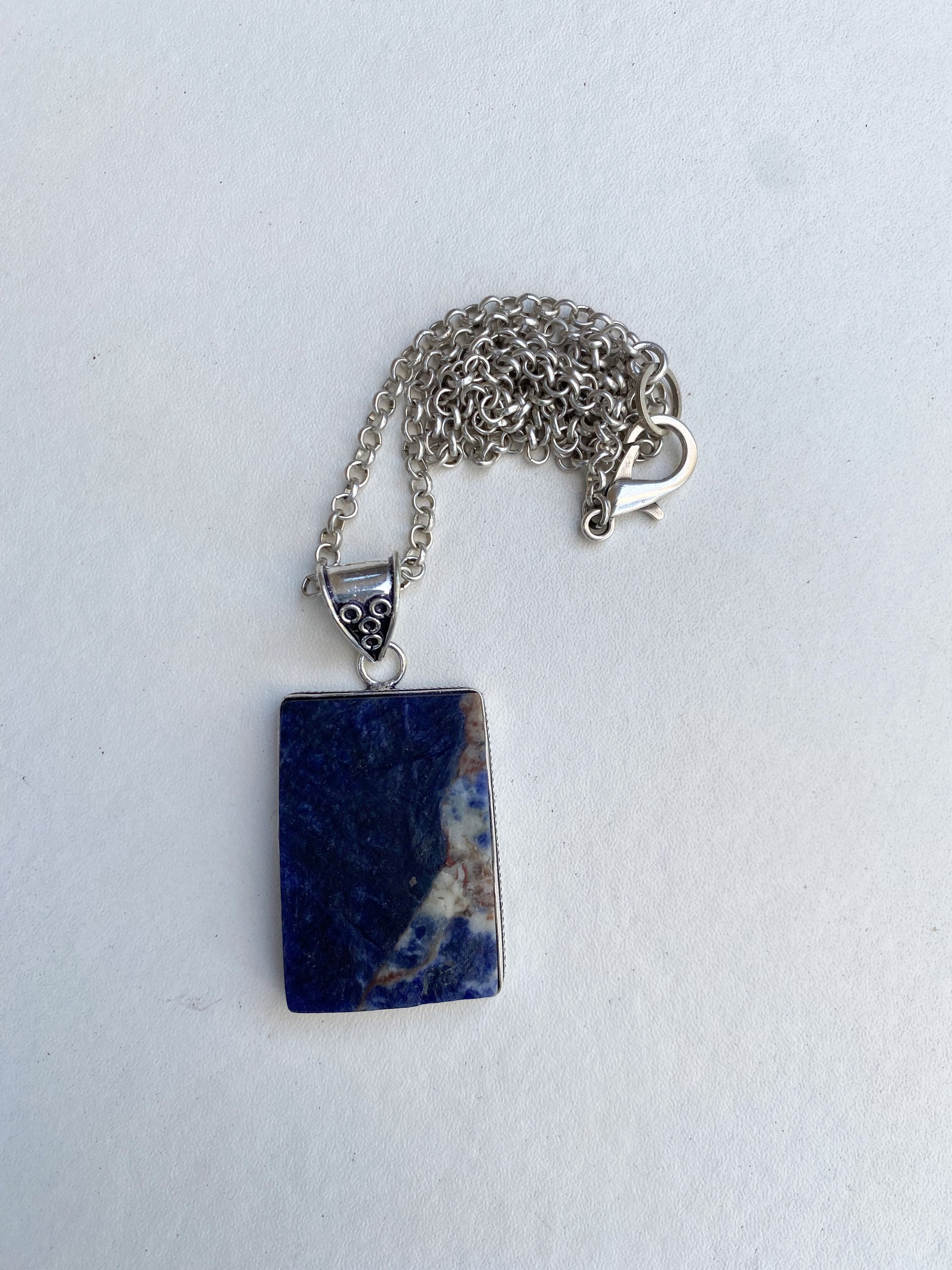 dee blue natural gemstone R9B Raw Sodalite Pendant Necklace large square raw crystal