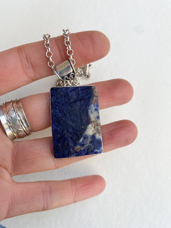dee blue natural gemstone large square raw crystal Raw Sodalite Pendant Necklace R9B