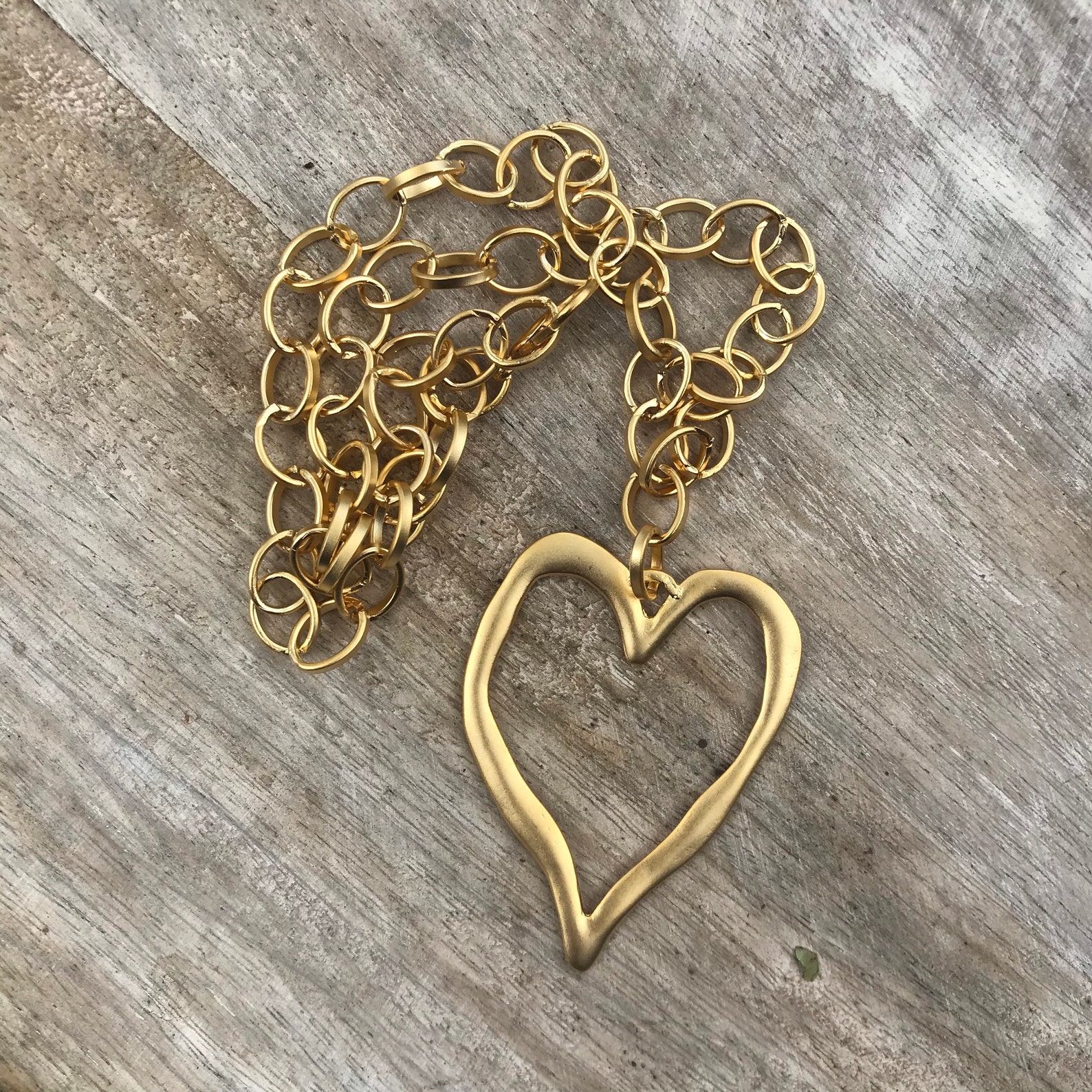 Oversized Heart Statement Necklace Matte Gold Chunky Chain Etsy