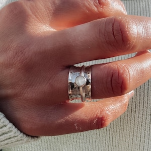 Aquamarijn sterlingzilveren spinnerring - draaiende edelsteenring, meditatiezorgring, fidget 925 zilveren stressband
