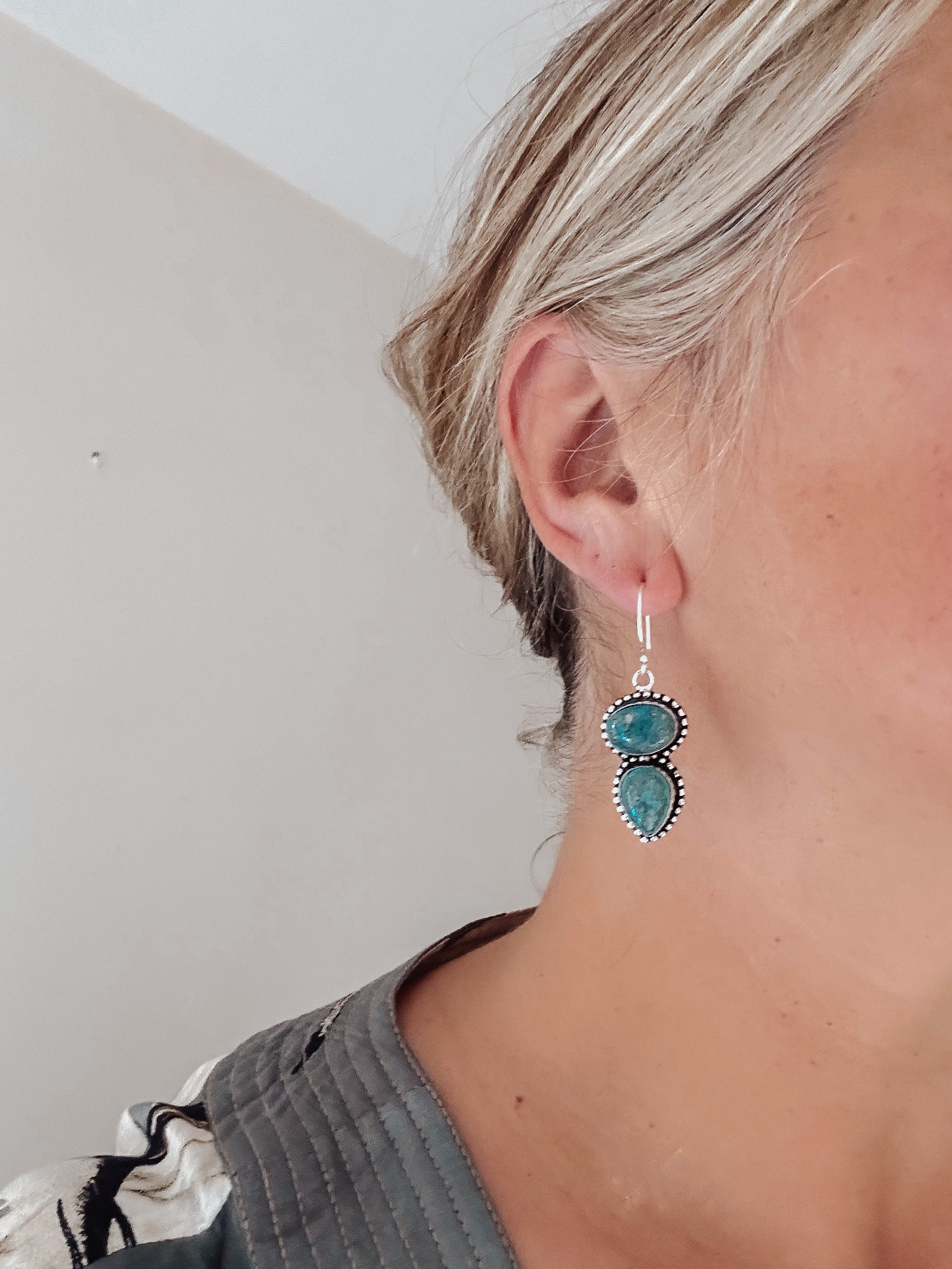 Earrings - Boho White and Turquoise Chunky Glitter Resin Donut Earrings