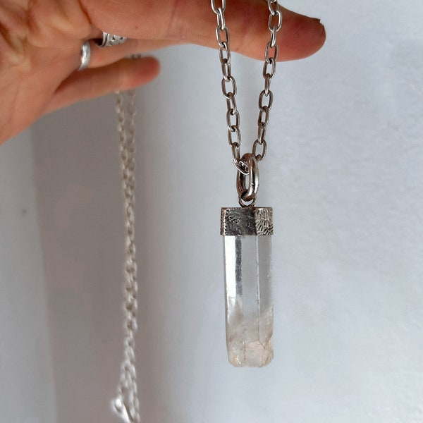 Raw Crystal Quartz Point Long Necklace - natural unpolished crystal pendant, simple long gemstone layering necklace, gift for her -