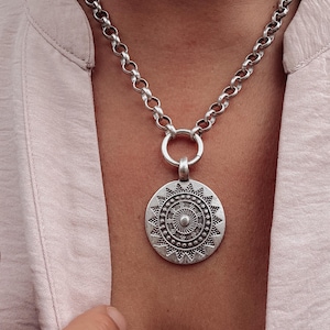 Azteken Sonne Anhänger: Antikes Silber Medaillon