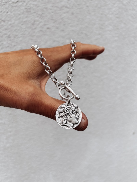 ネックレス・チョーカー Coin/Medallion Silver & Brass Pendant with Chain Necklace il_fullxfull.2159449142_8po2.jpg