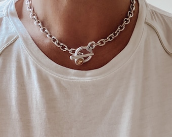 ネックレス・ペンダント Coil Toggle Long Necklace #8704 Stainless Steel Necklace Chain T Toggle Clasp Crystal Stones
