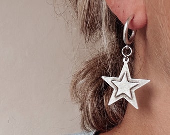 Cosmic Star Hoops - large star hoop earrings, celestial statement dangles, lightweight star earrings