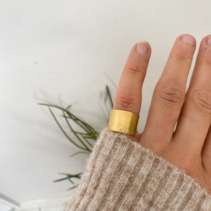 Simple Raw Brass Ring - minimalist adjustable brass band, wide brass ring - A8B