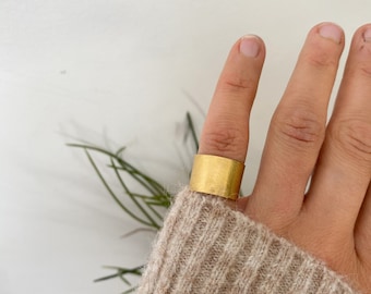 Simple Raw Brass Ring - minimalist adjustable brass band, wide brass ring - A8B