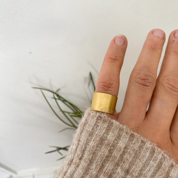 Simple Raw Brass Ring - minimalist adjustable brass band, wide brass ring - A8B