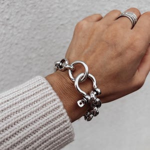 Heavyweight Shackle Bracelet: Chunky Antique Silver Chain Statement