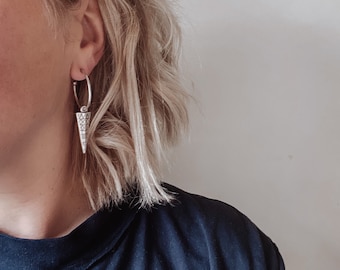 Tribal Spike Hoops - bohemian antique silver earrings - R4E