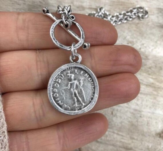 Matte Silver Medallion Necklace Boho T 