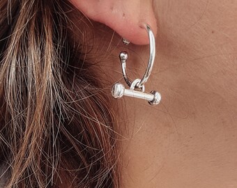 T Bar Hoop Earrings - Silver Plated Bolt Hoops, Minimalist